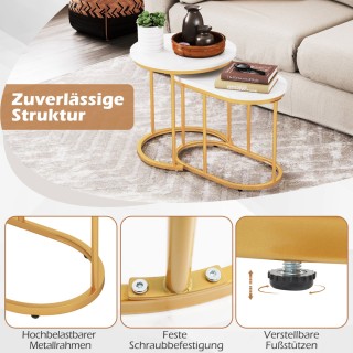 Costway Σετ 2 Τραπεζάκια Καφέ με Μαρμάρινη Όψη και Χρυσά Μεταλλικά ...