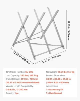 VEVOR Βαριάς Χρήσης Ιπποδύναμη Εργασίας με 150 κιλά Φορτίο για Ξυλο...