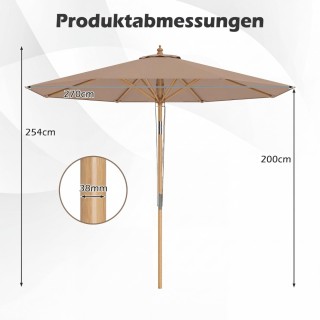 Costway Ξύλινη ομπρέλα κήπου/μπαλκονιού 270 εκ., ανακλινόμενη 30° κ...