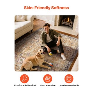 VEVOR Μεγάλο Χαλί Αντιολισθητικό 9x12 ft Vintage Καφέ-Πράσινο Εσωτε...