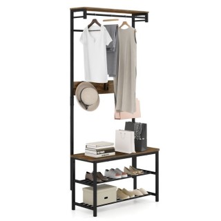 Costway Πολυλειτουργική Κρεμάστρα με Πάγκο & Αποθήκευση Παπουτσιών ...