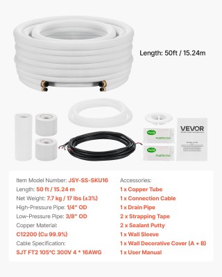 VEVOR Σετ Γραμμής Mini Split 15.2μ, Χαλκοσωλήνες AC, Μονωμένο Πηνίο... VEVOR Σετ Γραμμής Mini Split 15.2μ, Χαλκοσωλήνες AC, Μονωμένο Πηνίο...