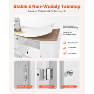 VEVOR Πτυσσόμενο Τραπέζι Ραπτικής με Ντουλάπι, Λευκό – Πολυχρηστικό...