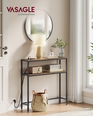 VASAGLE Κονσόλα με 2 ράφια και σταθμό φόρτισης, 20x80x80 εκ., vinta...