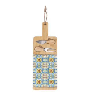 Galileo Σετ ξύλινη πιατέλα και 2 μαχαίρια τυριού από μπαμπού με μεσ...