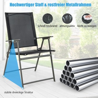 Σετ 4 Πτυσσόμενες Καρέκλες  Βεράντας με Μεταλλικό Σκελετό και Ανθεκ...