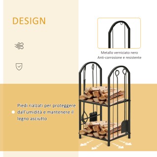 Outsunny Μεταλλική Ραφιέρα Ξύλων με 2 Ράφια και Εργαλεία (Φτυάρι, Σ... Outsunny Μεταλλική Ραφιέρα Ξύλων με 2 Ράφια και Εργαλεία (Φτυάρι, Σ...