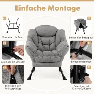 Costway Πολυθρόνα Χαλάρωσης με Μπράτσα & Πλαϊνή Τσέπη & Υποπόδιο Γκ...