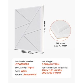 VEVOR 18 Πακέτα Αυτοκόλλητα Ακουστικά Πάνελ Λευκά JZGYBBSLG303T75I8...