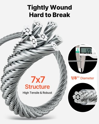 VEVOR 3.2mm Κιτ Συρματόσχοινου, 30.5μ 304 Ανοξείδωτο Ατσάλι, 2.9kN ...