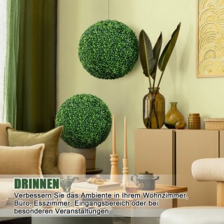 Costway Σετ 2 Τεχνητών Σφαιρών Πυξάρι από Υψηλής Ποιότητας PE για Ε...