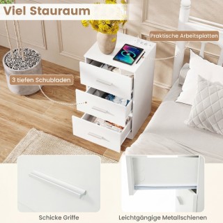 Costway Κομοδίνο με Σταθμό Φόρτισης, Μοντέρνο Κομοδίνο με 3 Συρτάρι...