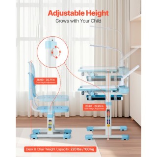 VEVOR Σετ Καρέκλα και Γραφείο Παιδικό με Ρυθμιζόμενο Ύψος & Κλίση Μ...