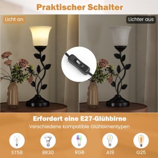 Costway Ρετρό Επιτραπέζιο Φωτιστικό με Γυάλινο Καπελάκι σε Σχήμα Το...