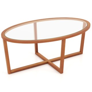 Costway Οβάλ Τραπεζάκι Καφέ από Σκληρυμένο Γυαλί με Πόδια από Ξύλο ...