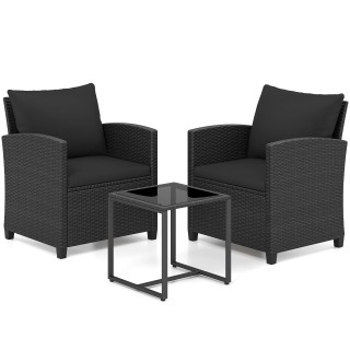 Costway Σετ επίπλων κήπου ρατάν με 2 καρέκλες, μαξιλάρια και γυάλιν...