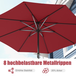 Costway Ομπρέλα κήπου 250 εκ. με μανιβέλα και 8 ακτίνες Μπορντό, 22...