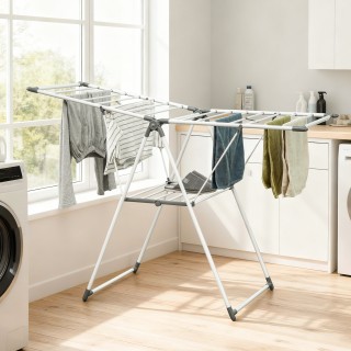 HOMCOM Διπλής Στάθμης Ρυθμιζόμενη Απλώστρα Ρούχων με 4 Ρυθμίσεις Ύψ...