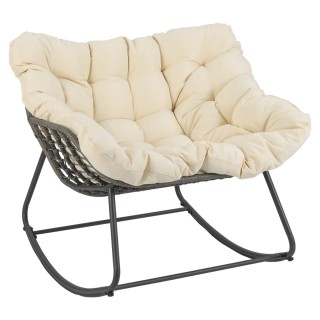 Costway Υπαίθρια κουνιστή πολυθρόνα αυγού από ρατάν PE με παχύ αφαι...