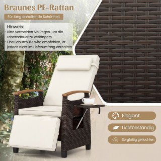 Costway Πολυθρόνα Relax από Rattan με Μαξιλάρια, Ρυθμιζόμενη Πλάτη ...