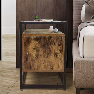 BAKAJI  Τραπεζάκι Καναπές Έπιπλο Κομοδίνο από Μέταλλο Ξύλο και Γυαλ...