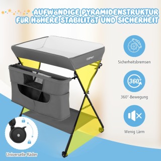 Costway Φορητό Γκρι Τραπέζι Αλλαξιέρα Μωρού με Ρόδες AC10006EU-GR