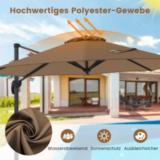 Costway Καφέ Περιστρεφόμενη Ομπρέλα Κήπου 300x300cm με Μανιβέλα NP1...