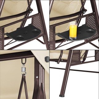 Κούνια Κήπου 3 Θέσεων με Σκίαστρο Μαξιλάρια και Πτυσσόμενο Δίσκο 19...