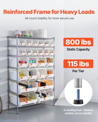 VEVOR Ράφι Αποθήκευσης με 7 Επίπεδα και 24 Κάδους, Ατσάλινο Σύστημα...