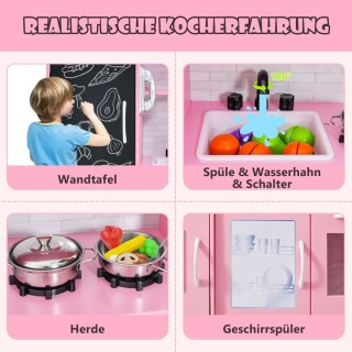 Costway Παιδική Κουζίνα Παιχνίδι με Πίνακα 82 x 24 x 80 cm Ροζ TP10...