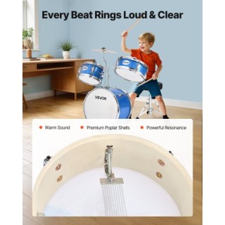 VEVOR Σετ Τυμπάνων Παιδικό 3 Τεμαχίων με 35 εκ. Κάσα (Μπλε) SJTJZGT...