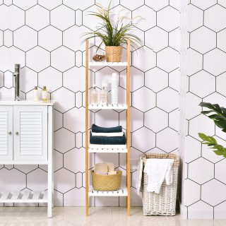 Kleankin Ράφι Μπάνιου σε Σχήμα Σκάλας με 4 Ράφια από Ξύλο Πεύκου κ... Kleankin Ράφι Μπάνιου σε Σχήμα Σκάλας με 4 Ράφια από Ξύλο Πεύκου κ...