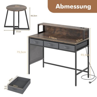 Costway Γραφείο Υπολογιστή με Ενσωματωμένες Πρίζες, Σετ Σκαμπό με Β...