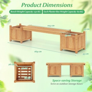 Costway Ξύλινος Πάγκος με Πλευρικές Θήκες Φυτών κήπου από Μασίφ Ξύλ...