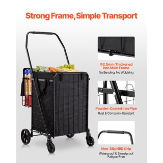 VEVOR Πτυσσόμενο Καροτσάκι Αγορών με Διπλά Καλάθια, Αδιάβροχη Επένδ...