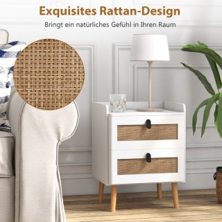 Costway Λευκό κομοδίνο με συρτάρια από ρατάν και ξύλινα πόδια από π... Costway Λευκό κομοδίνο με συρτάρια από ρατάν και ξύλινα πόδια από π...