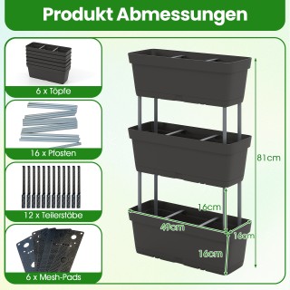 Costway 6 Κάθετες Μαύρες Γλάστρες με Σύστημα Αποστράγγισης HZ10344B...