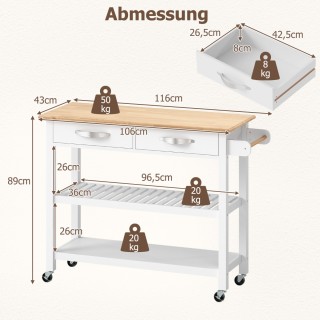 Costway Λευκός Ξύλινος Κουζινόκαρρο με Εργασιακή Επιφάνεια, Συρτάρι... Costway Λευκός Ξύλινος Κουζινόκαρρο με Εργασιακή Επιφάνεια, Συρτάρι...