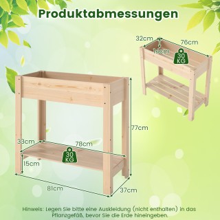 Costway  Υπερυψωμένο Ξύλινο Παρτέρι με Ράφι & Αποστράγγιση, Διαστάσ...