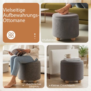 Costway Γκρι Στρογγυλό Υποπόδιο με Αποσπώμενο Καπάκι & Ξύλινα Πόδια...