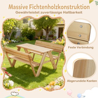 Costway Παιδικό Τραπέζι Πικνίκ Εξωτερικού Χώρου με 2 Πάγκους Ξύλινο...