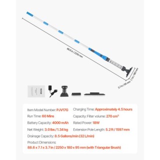 VEVOR Επαναφορτιζόμενη Σκούπα Πισίνας 8.5 GPM με Επέκταση 1H LDSCYC...