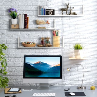 Σετ 3 Ράφια Τοίχου HOMCOM από Ξύλο 80x18x18 cm Λευκό 830-419WT Σετ 3 Ράφια Τοίχου HOMCOM από Ξύλο 80x18x18 cm Λευκό 830-419WT