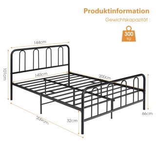 Διπλό Μεταλλικό Κρεβάτι με Κεφαλάρι και Ποδαρικό 209 x 144 x 101 cm...