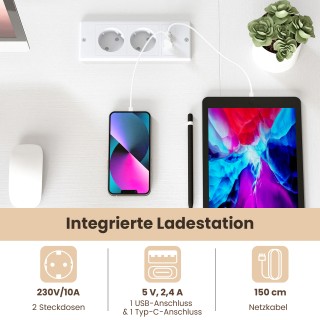 Costway Γραφείο Σχήματος L με Σταθμό Φόρτισης & Ράφια, Μοντέρνο Gam...