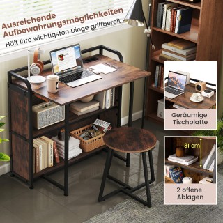 Costway Πτυσσόμενο Γραφείο με Πρίζα και Ράφια, Μεταλλικός Σκελετός,...