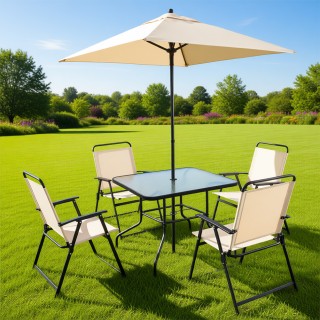 BAKAJI Σετ Τραπεζαρίας Κήπου 6 Τεμαχίων με Ομπρέλα και 4 Πτυσσόμενε...