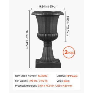 VEVOR Μαύρες Πλαστικές Ζαρντινιέρες 25 x 42 εκ. με Διακοσμητική Βάσ...