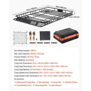 VEVOR Καλάθι Φορτίου Οροφής Αυτοκινήτου 64x39x4.1 ιντσών HKSXLK6439... VEVOR Καλάθι Φορτίου Οροφής Αυτοκινήτου 64x39x4.1 ιντσών HKSXLK6439...