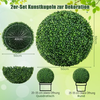 Costway Σετ 2 Τεχνητών Σφαιρών Πυξάρι από Υψηλής Ποιότητας PE για Ε...